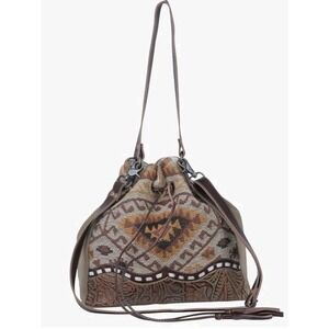 Myra Bag Tote Purse Aztec Woven Shoulder Bag Tooled Leather Accent Boho Festival